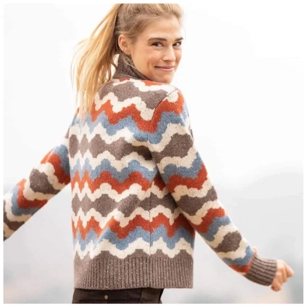 Toad&Co Rust Brown Blue Wilde 1/4 Zip Sweater Lambswool CabinCore Outdoor Size S - Picture 3 of 9